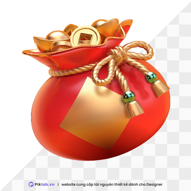 Design resource red gold money bag happy new year tet holiday isolated on transparent túi tiền vàng PNG tết